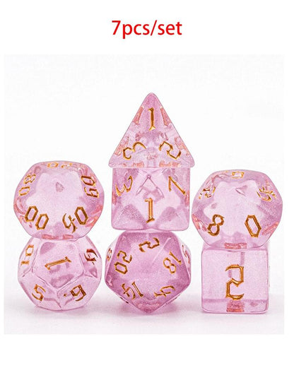 Poludie 7Pcs/Set Pink Gold DND Dice Set D4 D6 D8 D10 D% D12 D20 Translucent Polyhedral Dice for Role Playing Board Game MTG D&amp;D - NERD BEM TRAJADO