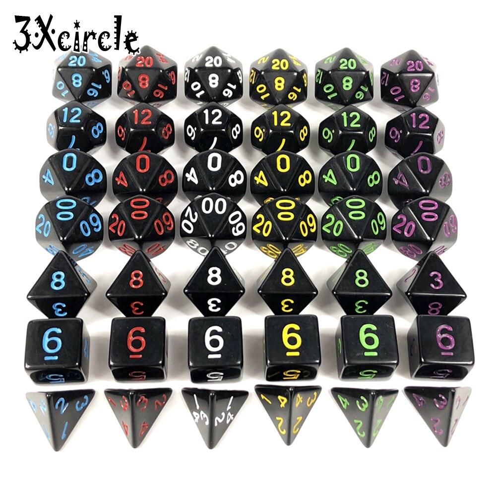 Black with Blue Ink Color 7pcs Opaque Dice Set D4,D6,D8,D10,D10%,D12,D20 Polyhedral Dices Dnd Rpg Board Game - NERD BEM TRAJADO