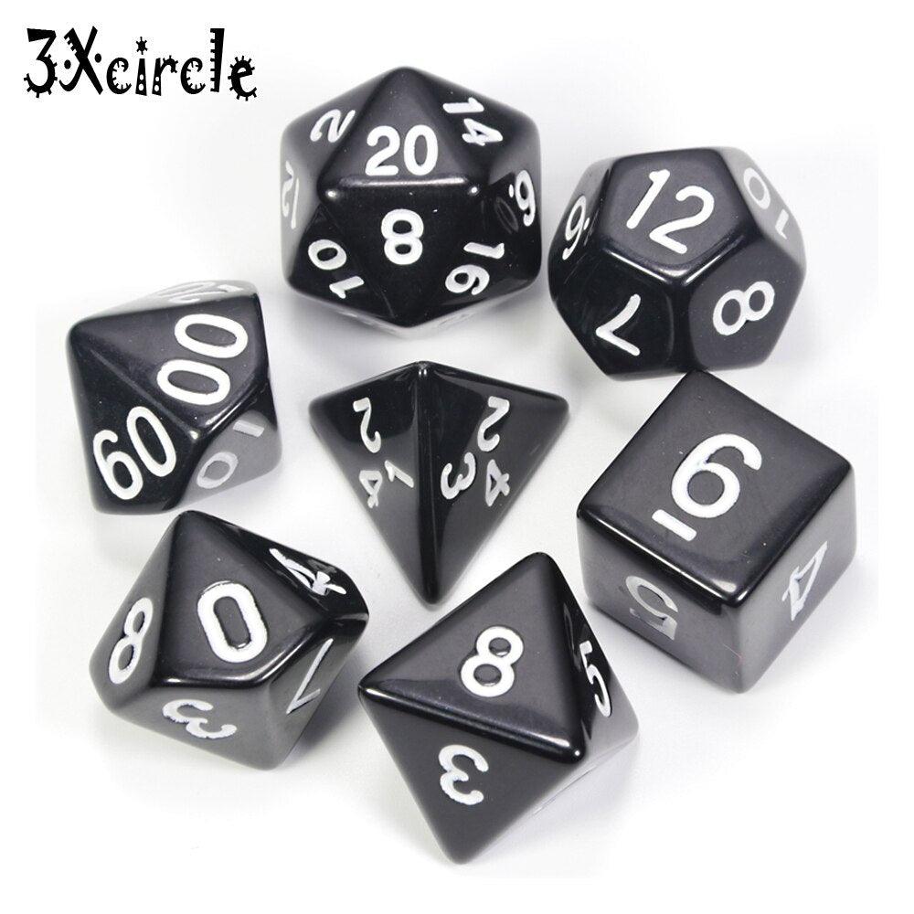 Black with Blue Ink Color 7pcs Opaque Dice Set D4,D6,D8,D10,D10%,D12,D20 Polyhedral Dices Dnd Rpg Board Game - NERD BEM TRAJADO