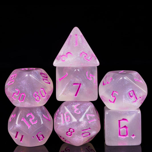 Poludie 7Pcs/Set DND Dice Set Transparent Glitter Die D4 D6 D8 D10 D% D12 D20 Polyhedral Dice for WarHammer RPG Board Game D&amp;D - NERD BEM TRAJADO