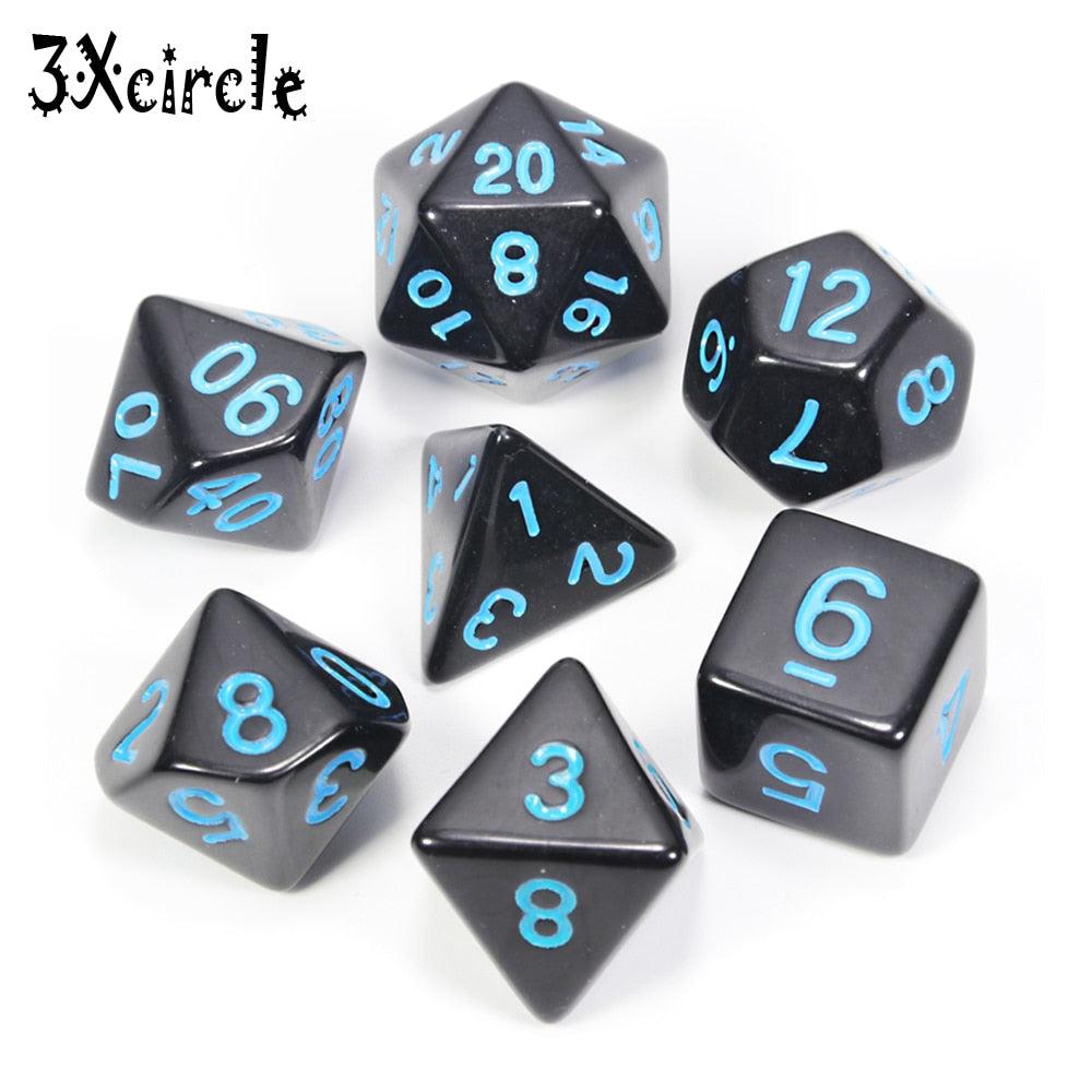 Black with Blue Ink Color 7pcs Opaque Dice Set D4,D6,D8,D10,D10%,D12,D20 Polyhedral Dices Dnd Rpg Board Game - NERD BEM TRAJADO