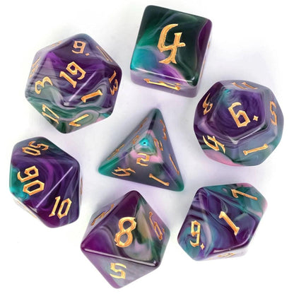 Poludie 7Pcs/Set Multicolor DND Dice Set D4 D6 D8 D10 D% D12 D20 Polyhedral Dice for Warhammer Role Playing Board Game D&amp;D MTG - NERD BEM TRAJADO