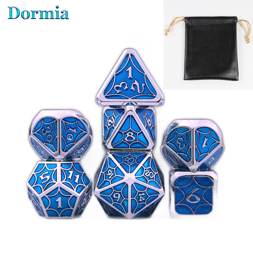 New Arrival 7 Pcs/ Set Shiny Polyhedral Metal Dice Sets D4 D6 D8 D10 D12 D20 with Leather Bag, for DND RPG Tabletop Game As Gift - NERD BEM TRAJADO