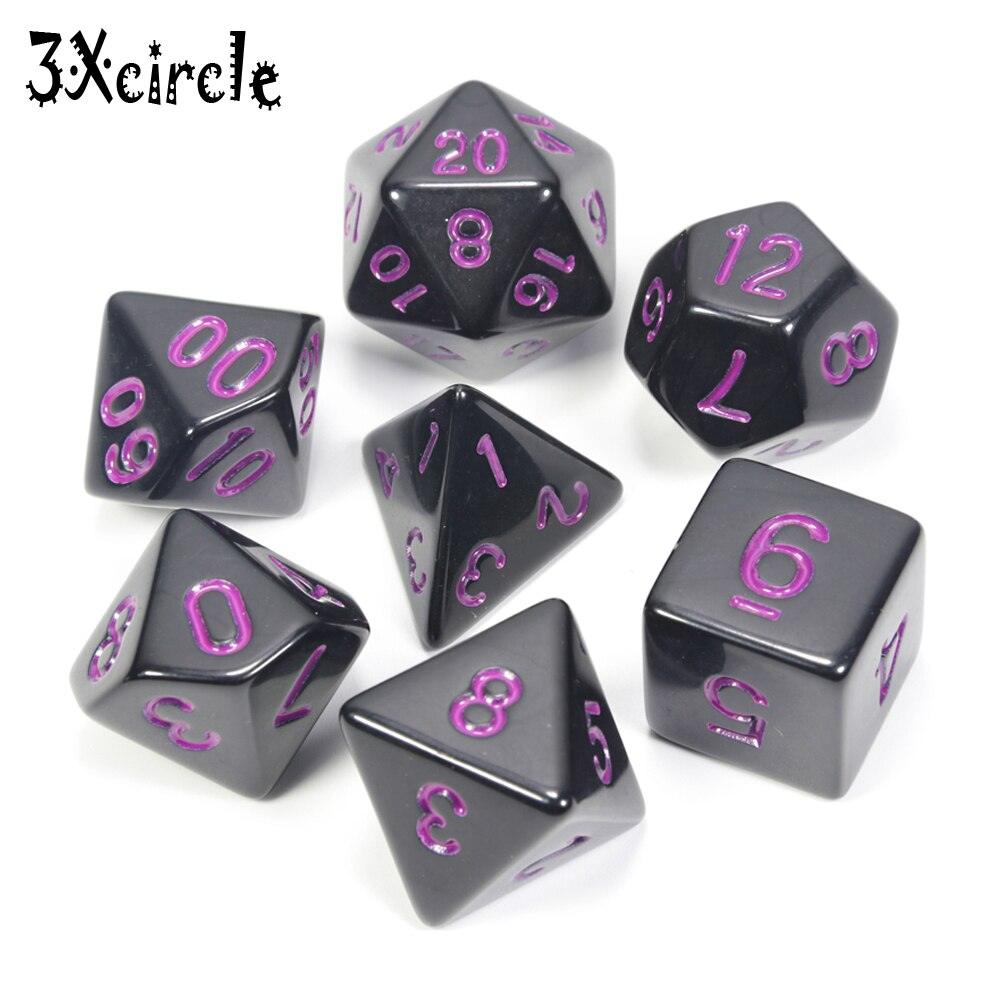 Black with Blue Ink Color 7pcs Opaque Dice Set D4,D6,D8,D10,D10%,D12,D20 Polyhedral Dices Dnd Rpg Board Game - NERD BEM TRAJADO