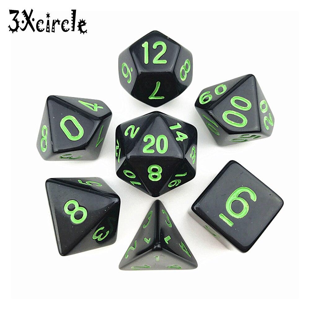 Black with Blue Ink Color 7pcs Opaque Dice Set D4,D6,D8,D10,D10%,D12,D20 Polyhedral Dices Dnd Rpg Board Game - NERD BEM TRAJADO