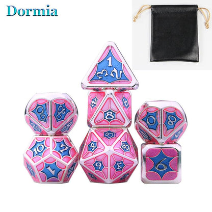 New Arrival 7 Pcs/ Set Shiny Polyhedral Metal Dice Sets D4 D6 D8 D10 D12 D20 with Leather Bag, for DND RPG Tabletop Game As Gift - NERD BEM TRAJADO