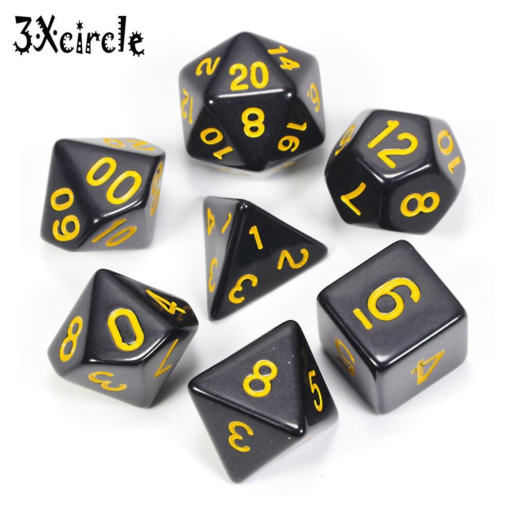 Black with Blue Ink Color 7pcs Opaque Dice Set D4,D6,D8,D10,D10%,D12,D20 Polyhedral Dices Dnd Rpg Board Game - NERD BEM TRAJADO