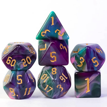 Poludie 7Pcs/Set Multicolor DND Dice Set D4 D6 D8 D10 D% D12 D20 Polyhedral Dice for Warhammer Role Playing Board Game D&amp;D MTG - NERD BEM TRAJADO