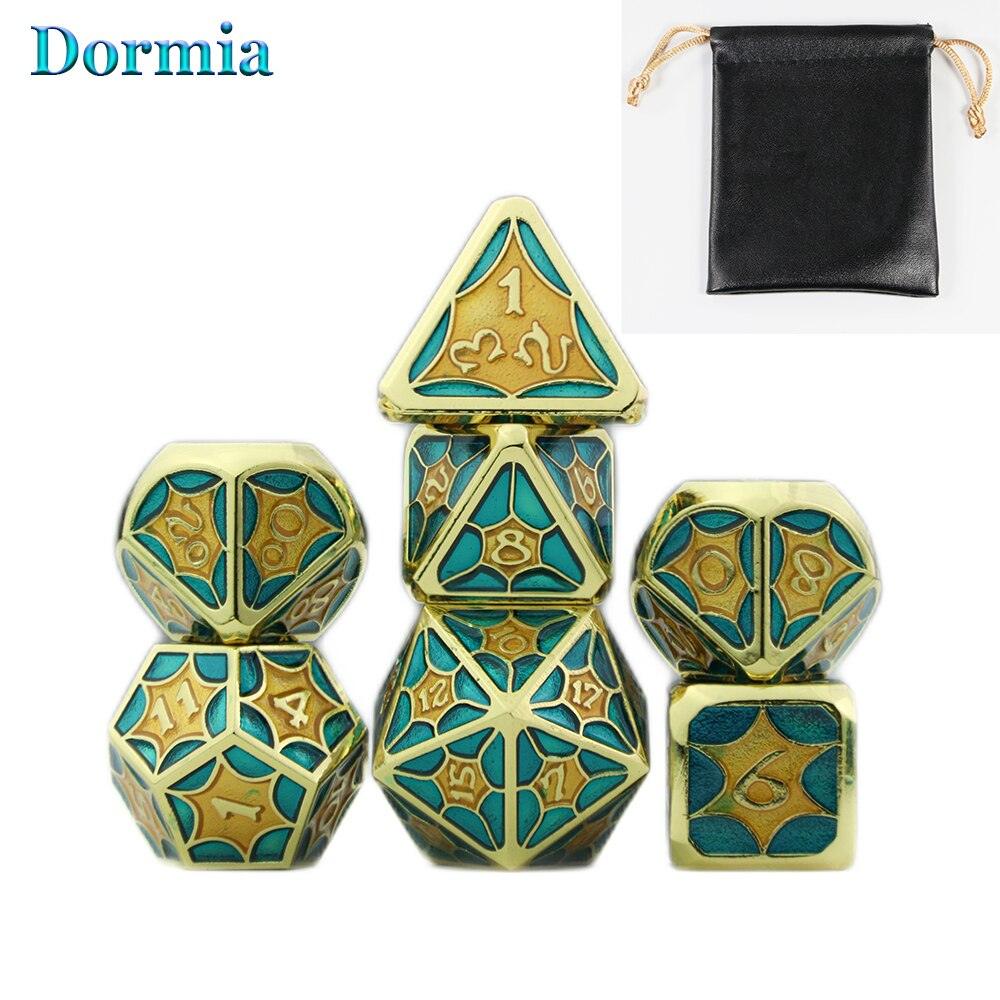 New Arrival 7 Pcs/ Set Shiny Polyhedral Metal Dice Sets D4 D6 D8 D10 D12 D20 with Leather Bag, for DND RPG Tabletop Game As Gift - NERD BEM TRAJADO