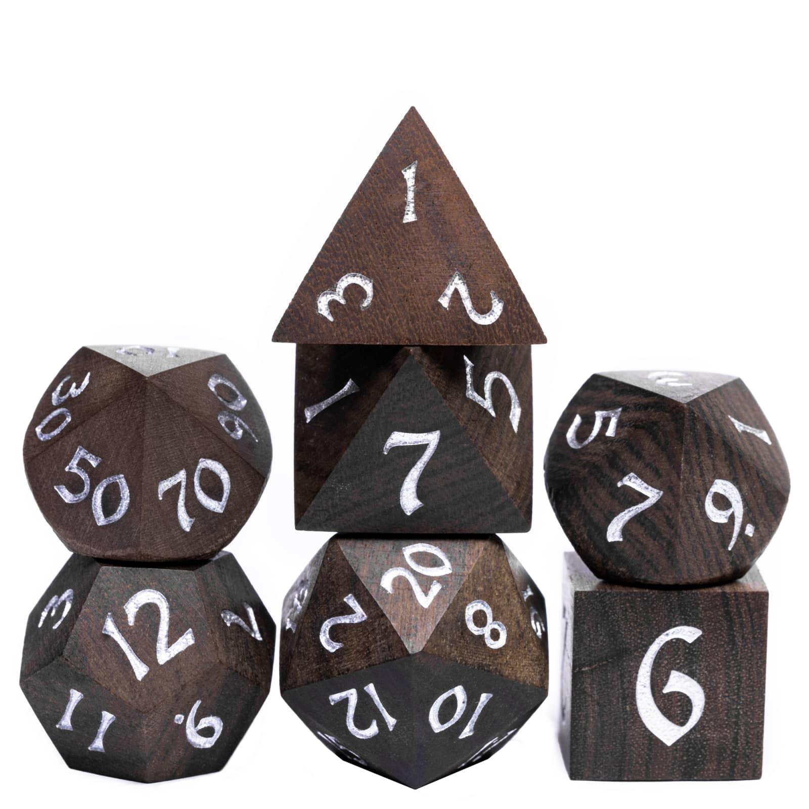 Kit de Dados RPG de Gemstone - Tema Madeira - NERD BEM TRAJADO