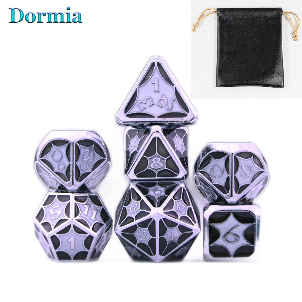 New Arrival 7 Pcs/ Set Shiny Polyhedral Metal Dice Sets D4 D6 D8 D10 D12 D20 with Leather Bag, for DND RPG Tabletop Game As Gift - NERD BEM TRAJADO