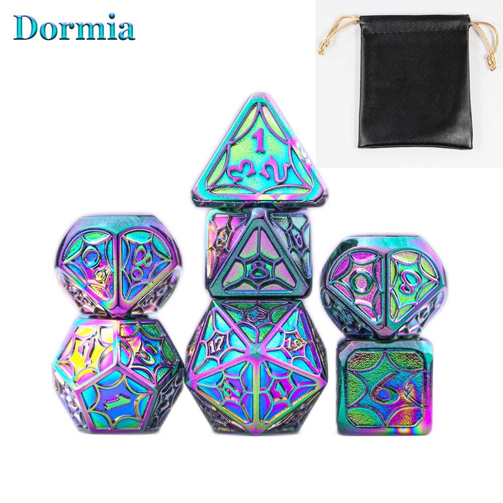 New Arrival 7 Pcs/ Set Shiny Polyhedral Metal Dice Sets D4 D6 D8 D10 D12 D20 with Leather Bag, for DND RPG Tabletop Game As Gift - NERD BEM TRAJADO