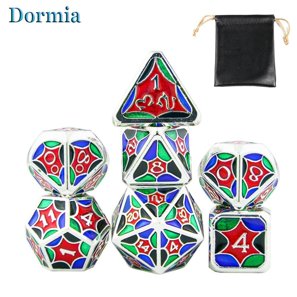 New Arrival 7 Pcs/ Set Shiny Polyhedral Metal Dice Sets D4 D6 D8 D10 D12 D20 with Leather Bag, for DND RPG Tabletop Game As Gift - NERD BEM TRAJADO