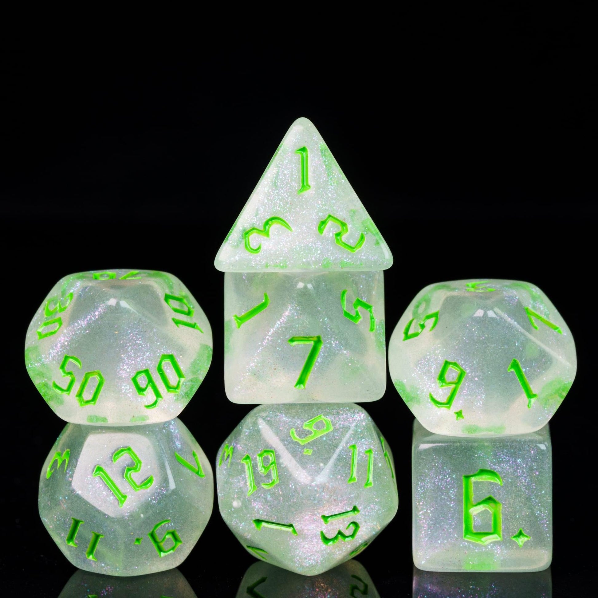 Poludie 7Pcs/Set DND Dice Set Transparent Glitter Die D4 D6 D8 D10 D% D12 D20 Polyhedral Dice for WarHammer RPG Board Game D&amp;D - NERD BEM TRAJADO