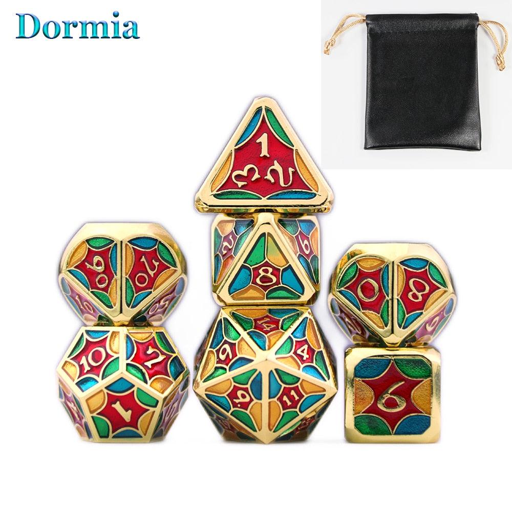 New Arrival 7 Pcs/ Set Shiny Polyhedral Metal Dice Sets D4 D6 D8 D10 D12 D20 with Leather Bag, for DND RPG Tabletop Game As Gift - NERD BEM TRAJADO