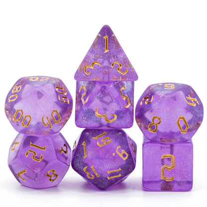 Poludie 7Pcs/Set Pink Gold DND Dice Set D4 D6 D8 D10 D% D12 D20 Translucent Polyhedral Dice for Role Playing Board Game MTG D&amp;D - NERD BEM TRAJADO