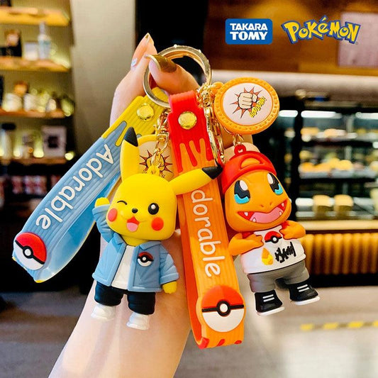 Pokemon Keychain Anime Figures Pikachu Cartoon Key Chain Charmander Psyduck Fashion Bag Keyring Pendant Accessories Toy Kid Gift - NERD BEM TRAJADO