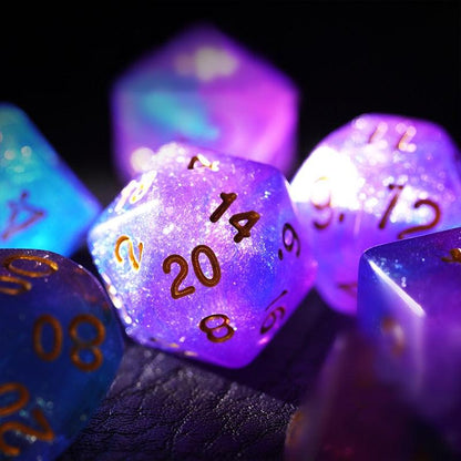 7Pcs/Set Pink and Blue Starry Sky DND Dice D&amp;D COC Polyhedral Dice for Table Game MTG RPG - NERD BEM TRAJADO