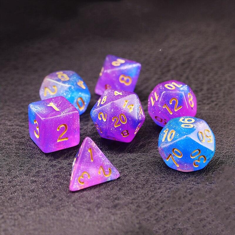 7Pcs/Set Pink and Blue Starry Sky DND Dice D&amp;D COC Polyhedral Dice for Table Game MTG RPG - NERD BEM TRAJADO